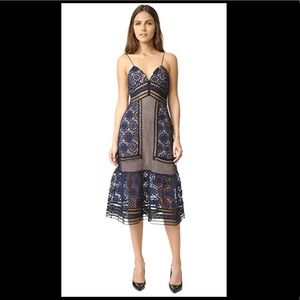 Self Portrait Navy Lace detail midi dress